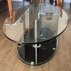 Heavy Oval Glass Coffee Table - Black & Chrome Base