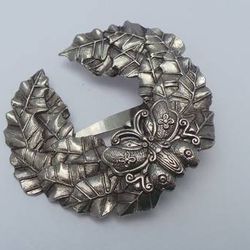 1990’s - Vintage - Sylvia Dahl - Silver Butterfly On Wreath Brooch - (New) - Never Worn  Absolutely Beautiful Piece  Silver Toned Metal  2-7/8” X   2-