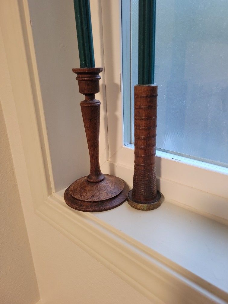 Antique Wood Candle Holders