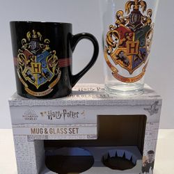 Wizarding World Harry Potter Hogwarts 14oz Ceramic Mug & Pint Glass Set orig box