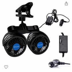 Dual Head Clip Car Fan, 12V Adjustable Electric Car Clip Fans