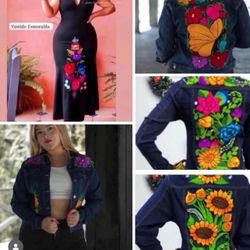 Mexican  Embroidered Jean Jackets - Chamaras Bordadas