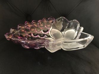 Vintage Two-Tone Purple and Clear Glass Grape Cluster Dish