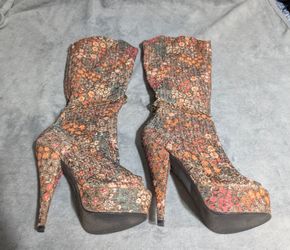 Mona Mia Eloisa fabric Open Toe Boots Size 8.5