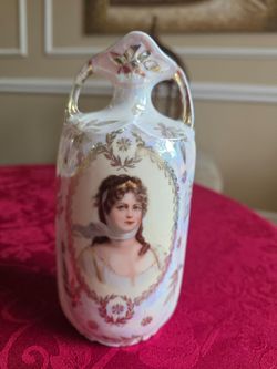 Antique Porcelain Vase with Portrait of a Woman