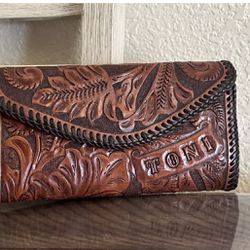 Vtg Leather Wallet Personalized Leather Carved Wallet TONI