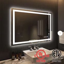 48 in. W x 36 in. H Large Rectangular Frameless LED Light Anti-Fog Wall Bathroom Vanity Mirror Super Bright