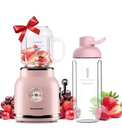 Smoothie Blender, Homeleader Portable Personal Blender with 6 Sharp Blades for Shakes and Smoothies, 21oz Travel Cup and Lids, Pink