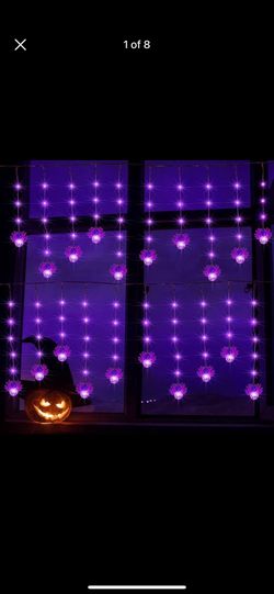 Halloween Purple Icicle String Lights, 150 LED 15FT Hanging Window Spider Lights 8 Modes