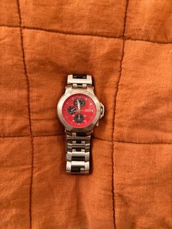 Guess Steel Chronograph Watch Red Dial