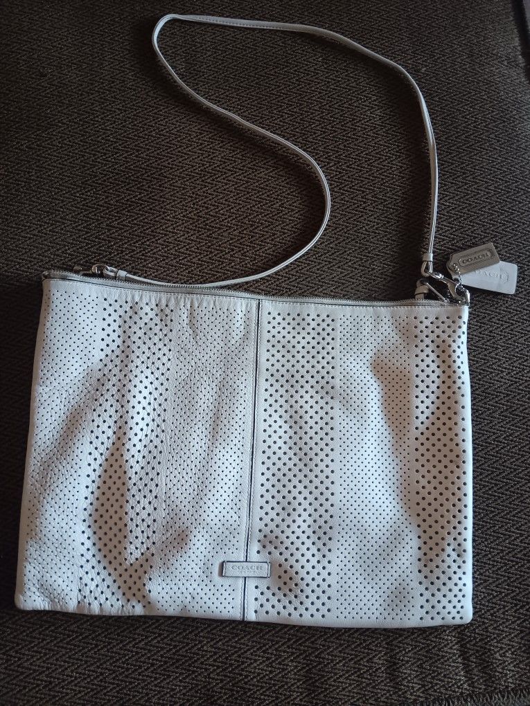 COACH Perforated Off White Leather Purse