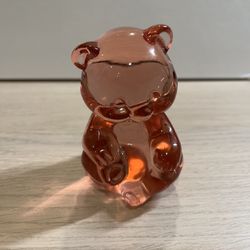 Fenton Vintage Cranberry Clear Pink Fenton Art Glass Sitting Teddy Bear Figurine 3.5'