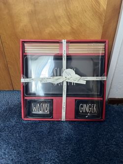 Rae Dunn Black Sushi Set Wasabi Ginger Dip Bowls Chopsticks Serving Tray Platter