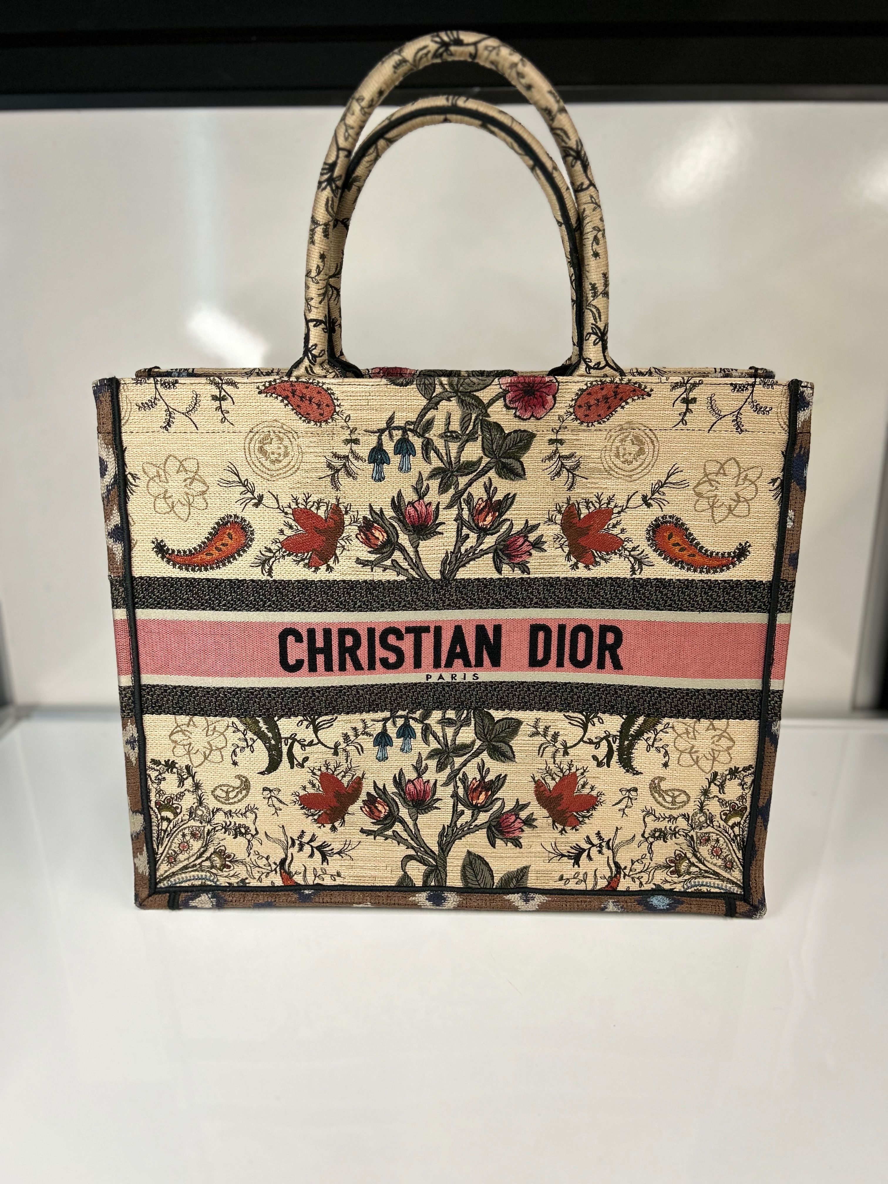 Christian Dior Canvas Broderie Large Flowers Book Tote (H)