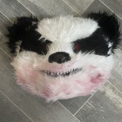 Vintage 1990s Scary Panda Halloween Mask Bloody Mouth Fur Red Eyes