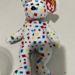 Ty 2K White CONFETTI Beanie Baby Bear *Tag Errors* 1(contact info removed)