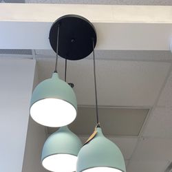 Blueish /Green three bulb hanging pendant light 