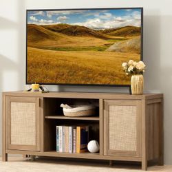 SICOTAS TV Stand for Living Room : Rattan TV Console Cabinet with Storage and Shelf, Boho Entertainment Center, 59" Media Console for 55, 65 Inch TV, 