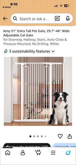 Keny 51" Extra Tall Adjustable Pet Gate White