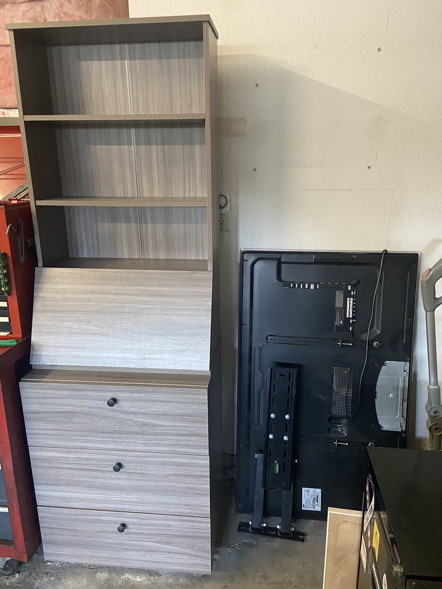 Grey Secretary Desk With Shelves