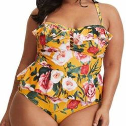 plus size yellow floral Tankini bikini swimsuit