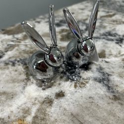 Umbra Silver Chrome Metal  Rabbit Figure - Ring Holder Bunny Ears. Set Of 2.