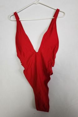Matte Collection Women  Red One-Piece Swimsuit Deep V Strappy Back Size XL
