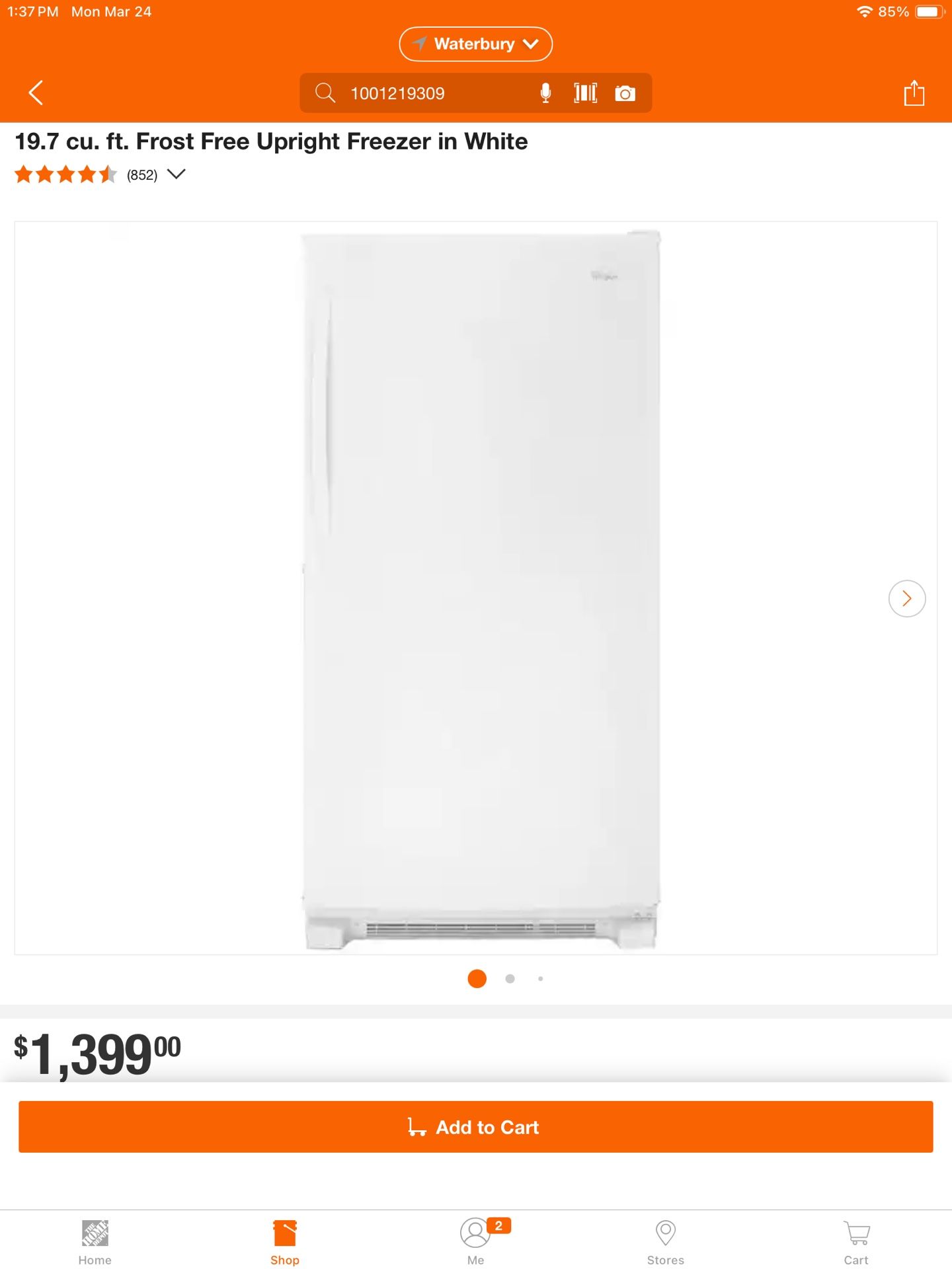 Whirlpool 19.7 cu. ft. Frost Free Upright Freezer in White