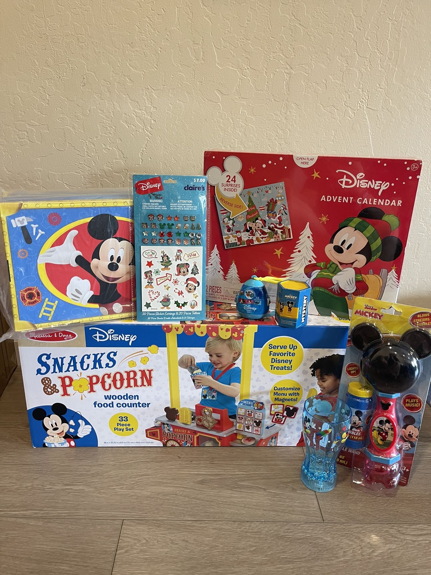 Melissa and Doug Disney Wooden Food Counter Mickey Advent Calendar Dress Up Toy Bundle