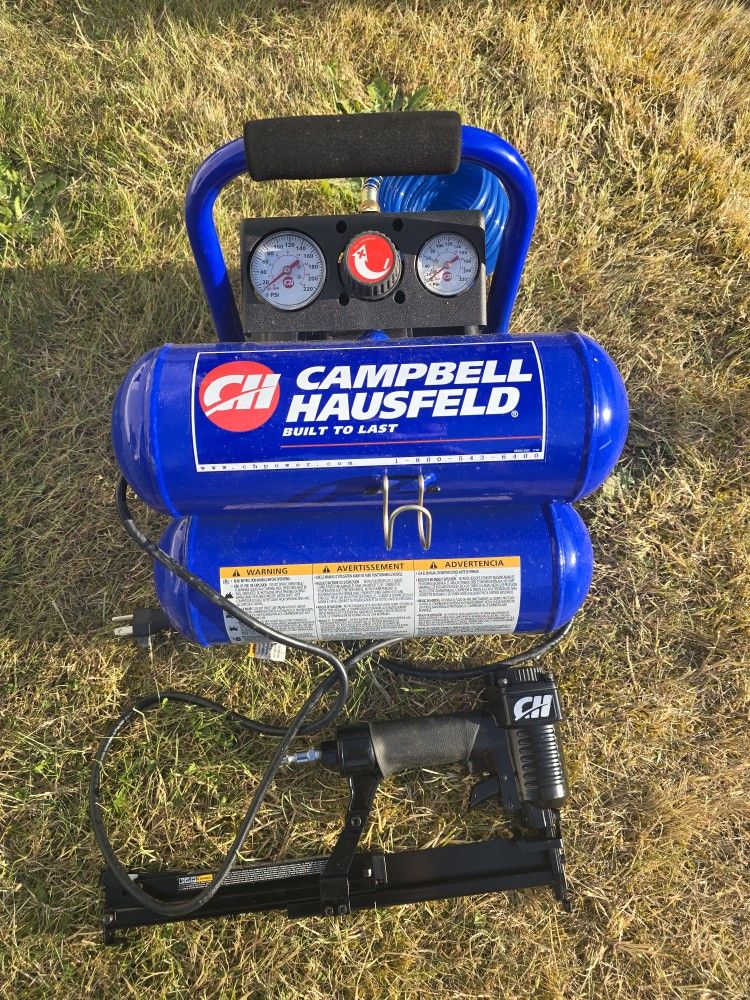 Campbell Hausfeld FP209599AV 2-Gallon Mini Twin-Stack Air Compressor with Brad Nailer / Stapler Kit