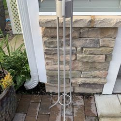 36 InchesTall Solid Metal Garden Gazing Ball Stand In Light Gray Painted Finish, Holds Various Size Balls & Has Curved Details