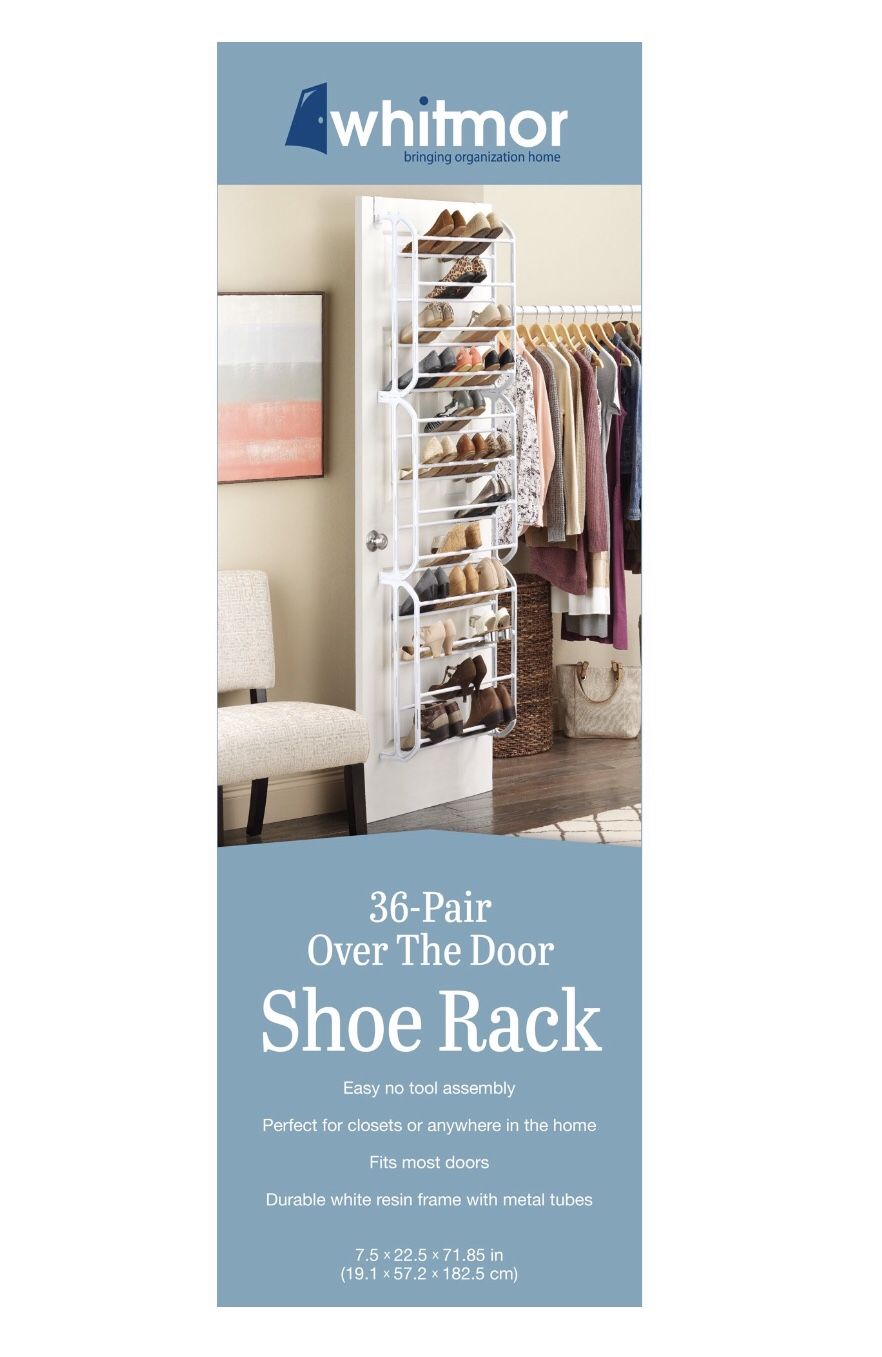 36-Pair Over-The-Door Shoe Rack Organizer, White (Brand New In Box) 