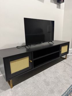 Modern Black & Gold TV Stand / Media Console with Cane Doors