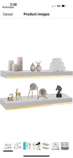 Set Of 2 Wood White And Gold Floating Shelves