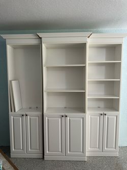 3-Cabinet-Book case, Stanton White Storage Bookcase with shelves