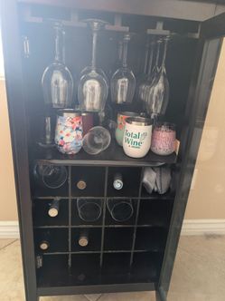 Black Wood Wine Cabinet with Glass Rack