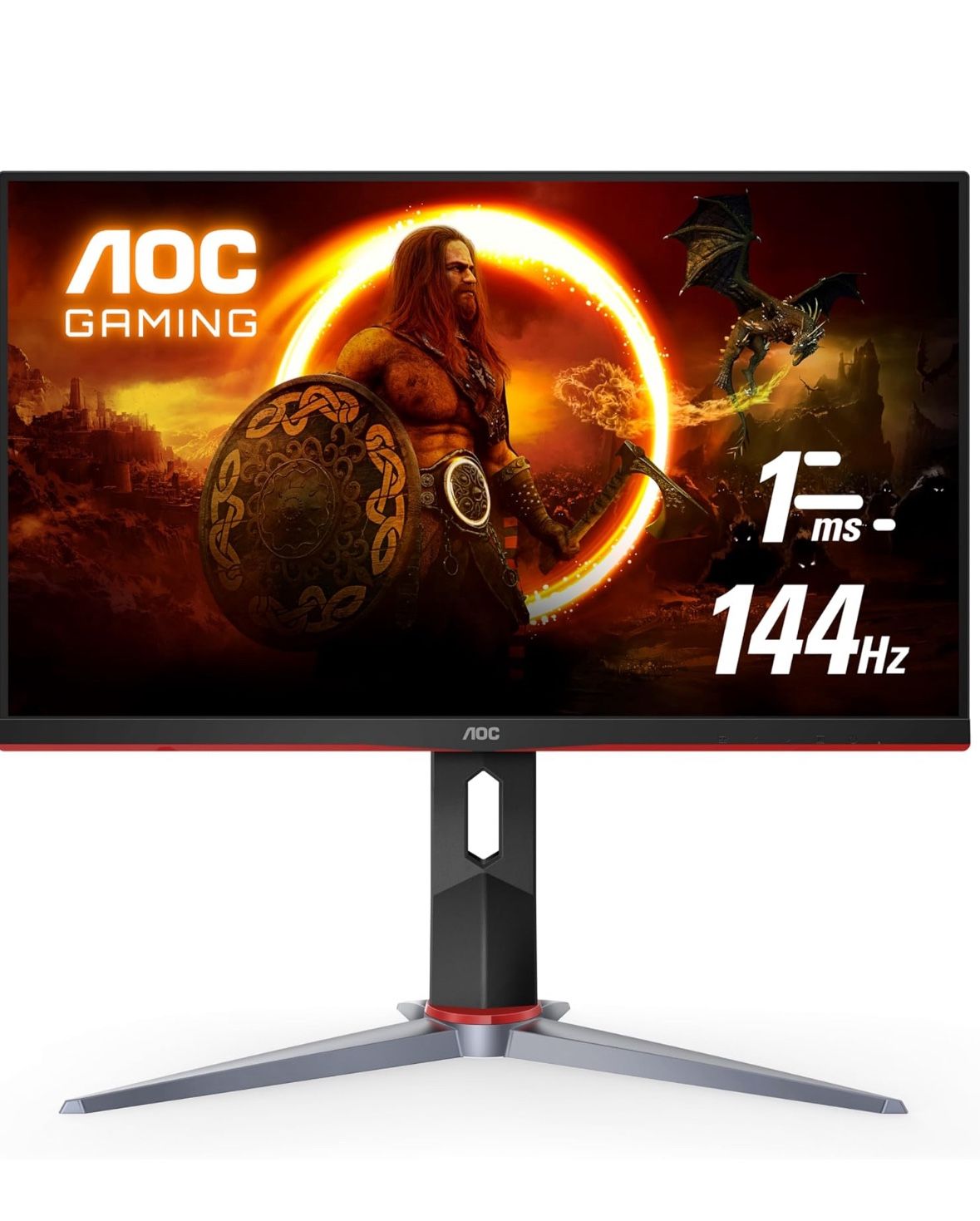 AOC 24G2 24" Frameless Gaming IPS Monitor, FHD 1080P, 1ms 144Hz, Freesync, HDMI/DP/VGA, Height Adjustable, 3-Year Zero Dead Pixel Guarantee,Black/Red