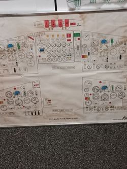 The original authentic vintage training poster 1977 of the cockpit Boeing 707