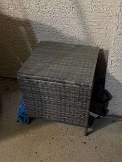 Gray Wicker Outdoor Side Table with Glass Top