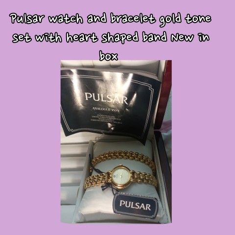 Pulsar Watch And Bracelet Set Gold Tone New 