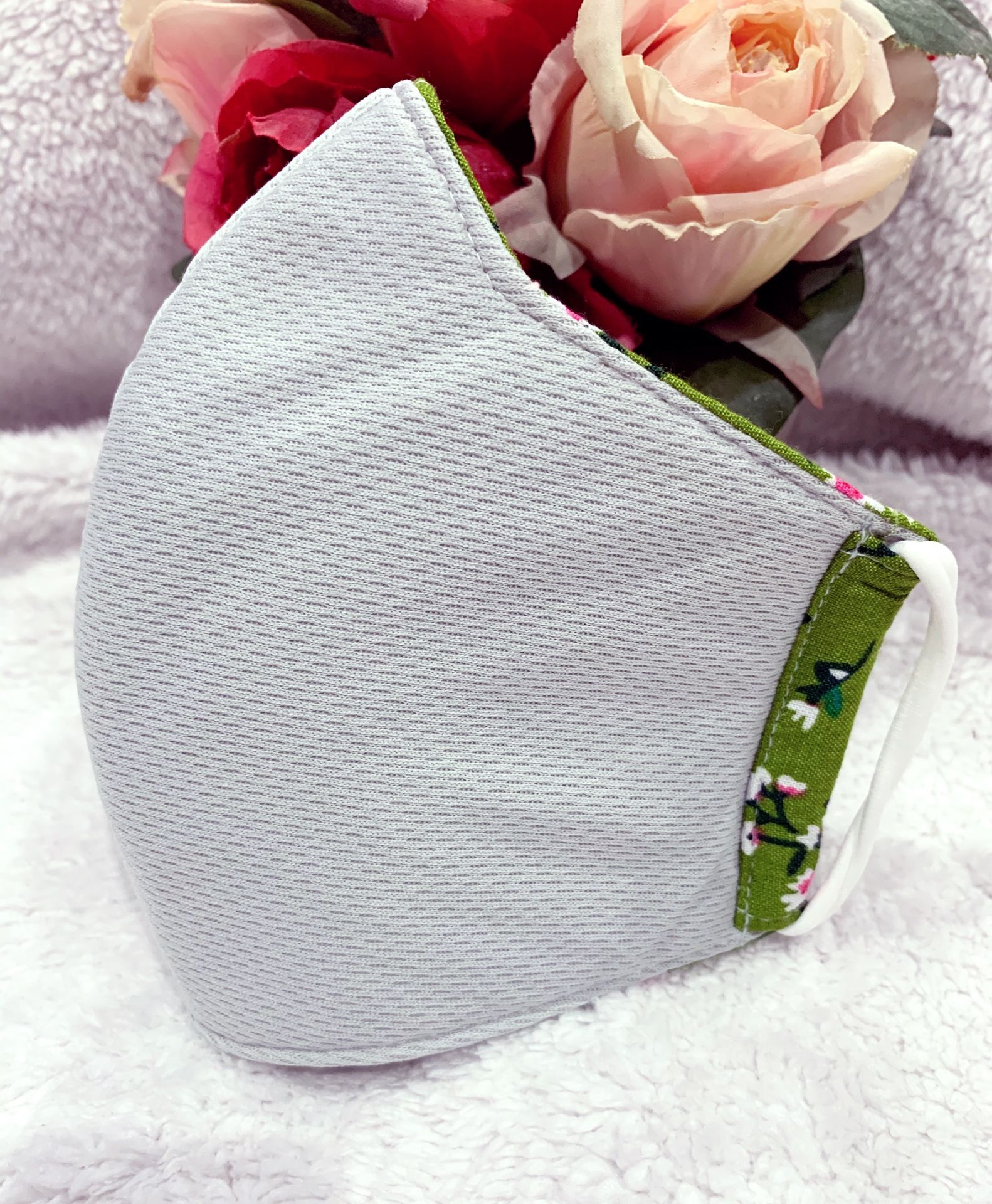Women/Junior Girl green floral handmade face mask