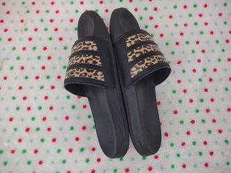 ADIDAS BLACK CHEETAH LEOPARD Sz 7 ADILETTE SHOWER SLIDES SLIP ON