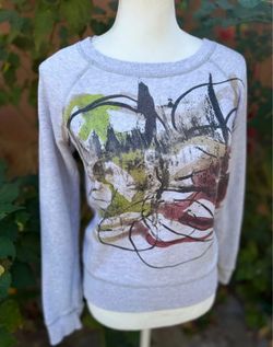 Neiman Marcus Gray Abstract Graffiti & Brush Stroke Sweater Size M