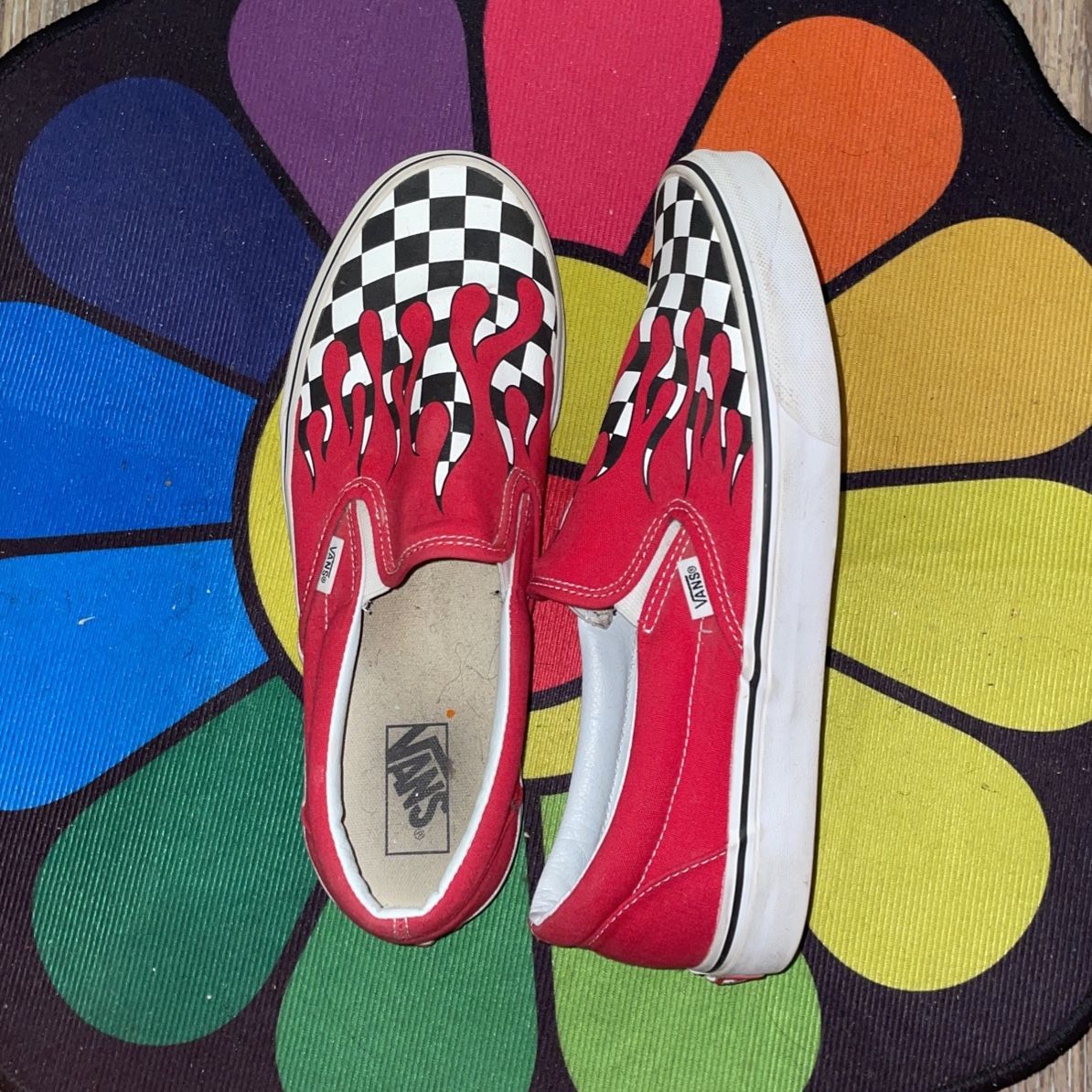 Vans checkered flame store slip ons