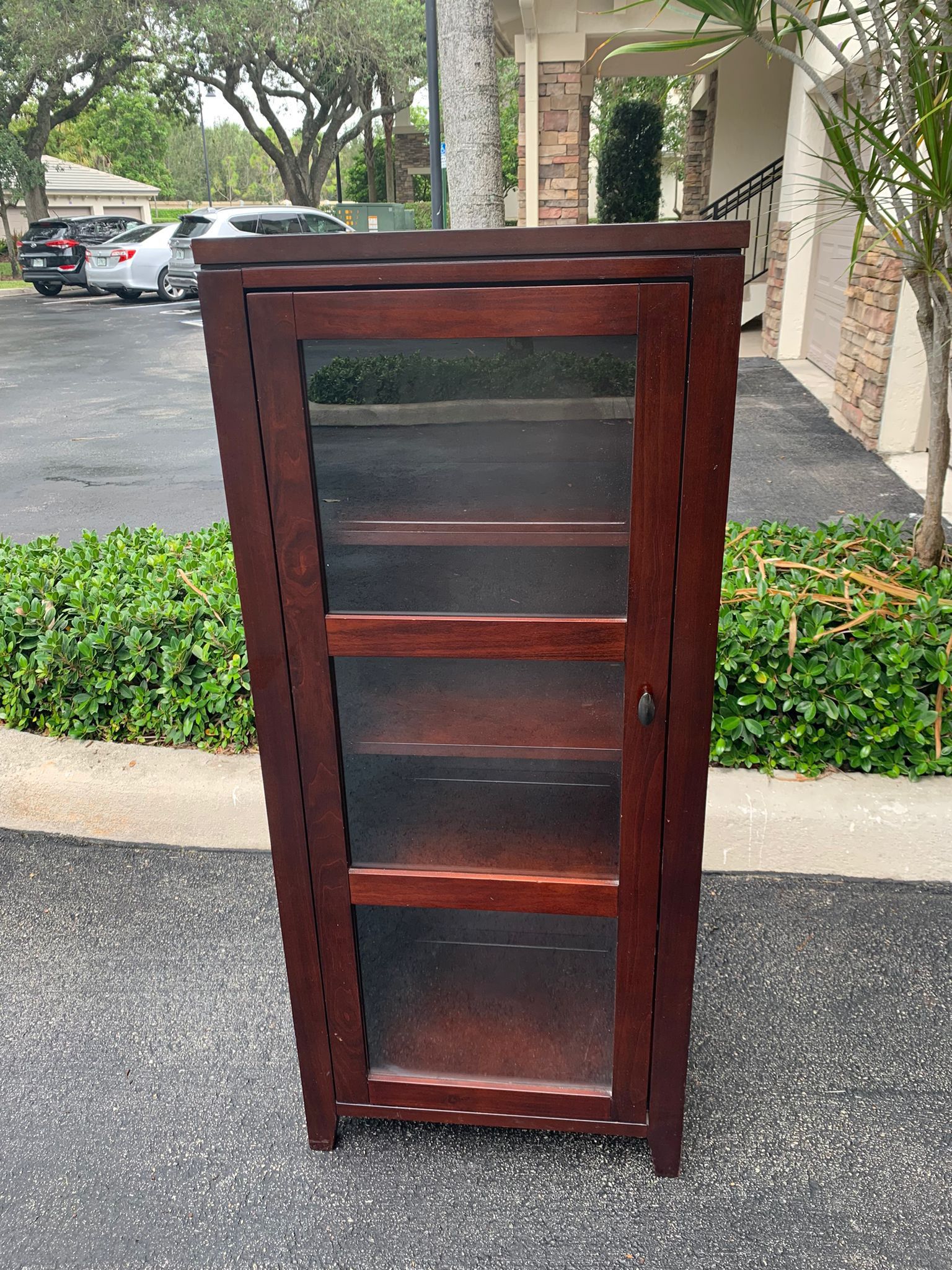 SOLID WOOD BOOKSHELF with Glass Door - Great Condition - Delivery is negotiable