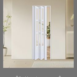 CCBOYSHARDWARE 36X80in Accordion Door With Clear Panels, PVC Sliding Folding Doors With Lock?Divider Door With Hardware, White Multifold Interior Door