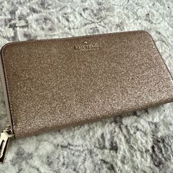 Kate Spade Boxed Large Continental Wallet Rose Gold Glitter New