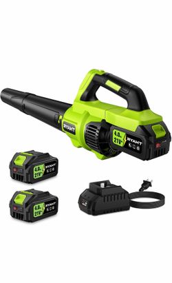 RYAHT Soplador de hojas inalámbrico, potente soplador de hojas eléctrico de 21 V con 2 baterías de 4.0 Ah y cargador, 2 modos de velocidad, sopladores