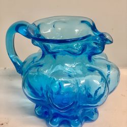 Kanawha Blue Glass Melon Pitcher Creamer Footed With Handle