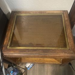 Glass Top Side Table- Wood Antique 